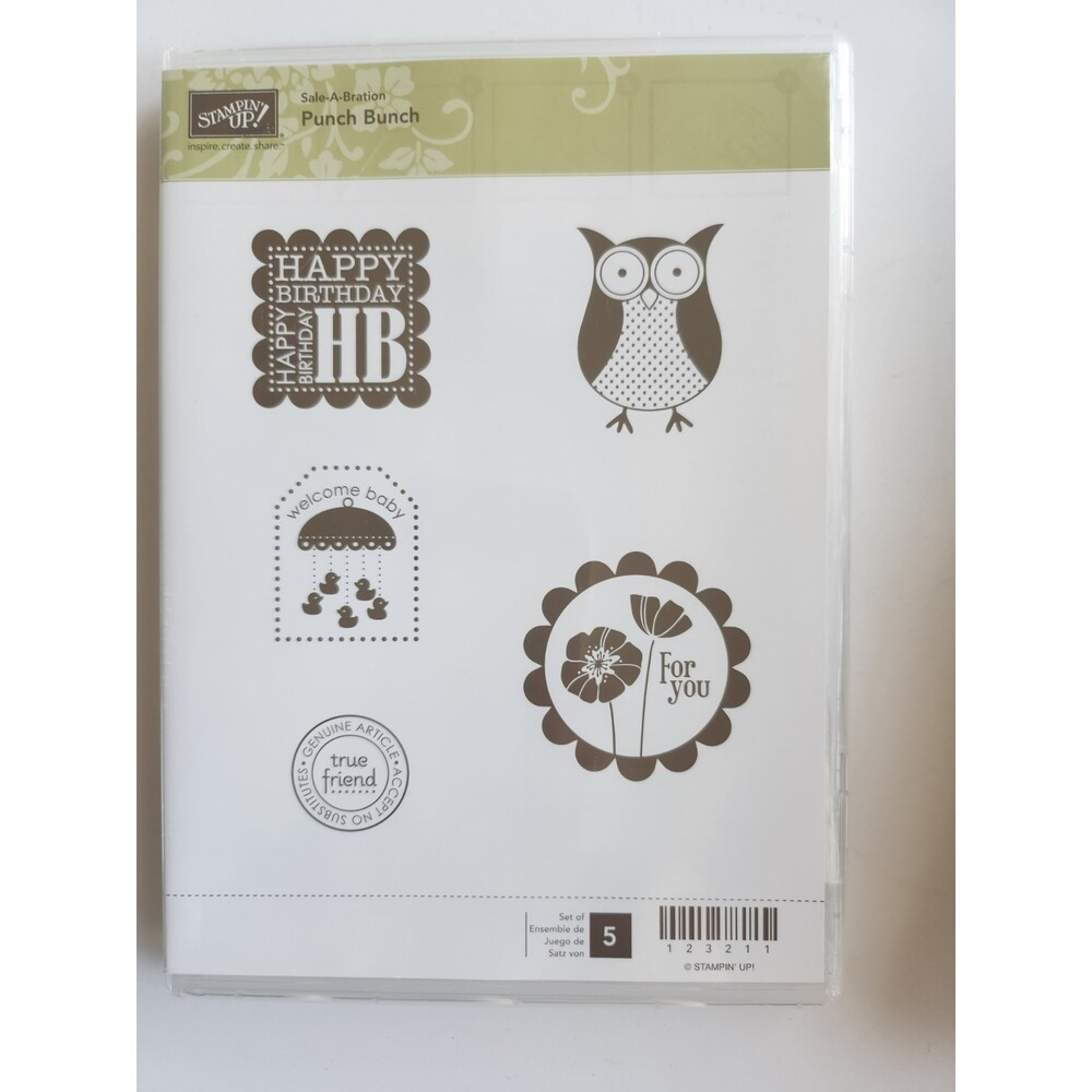 INVENTORY REDUCTION Stampin Up Punch Bunch Stamp Set Owl Birthday Friend B12